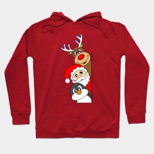 Christmas friends: a penguin, santa and Rudolph Hoodie